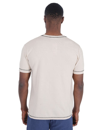 T-Shirt en Relief Crème avec Bordure Contrastante