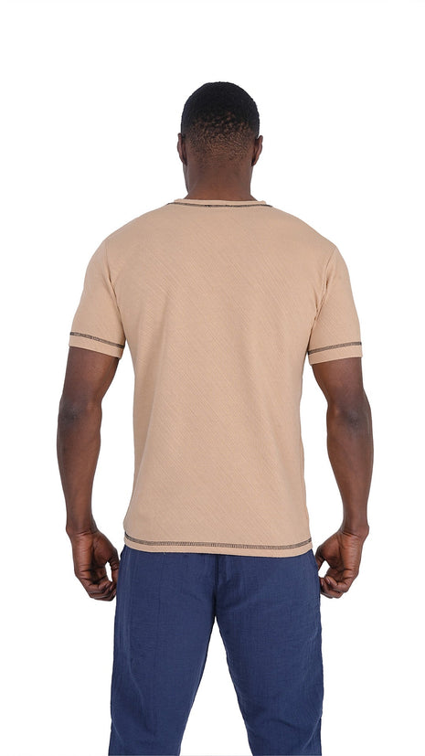 T-Shirt Détente Beige à Bordures Contrastées