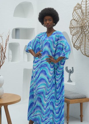 Robe Bleu à Motifs Ondulés