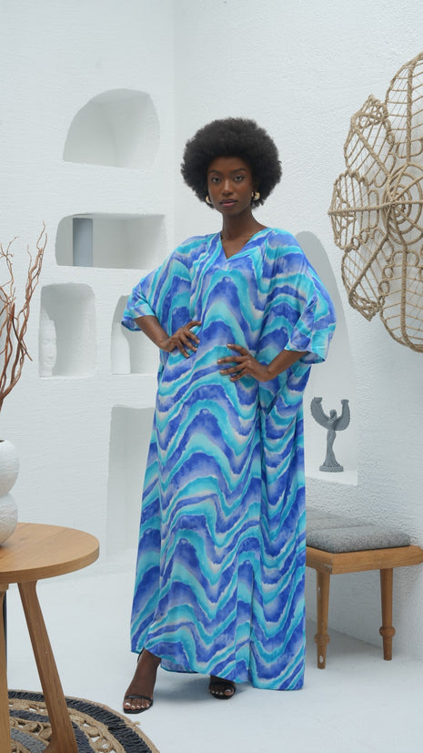 Robe Bleu à Motifs Ondulés