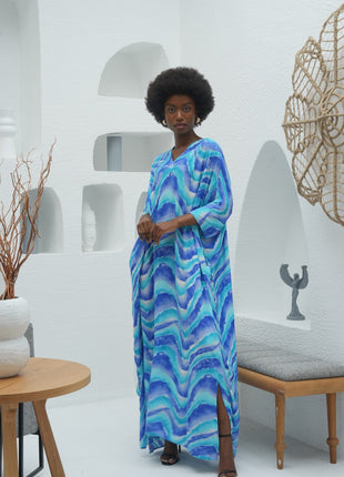 Robe Bleu à Motifs Ondulés