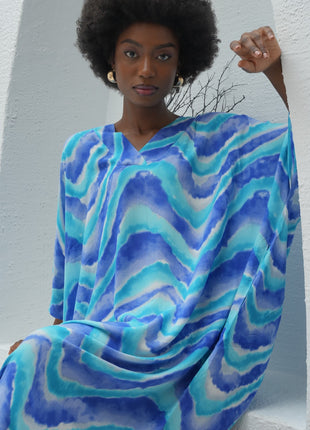 Robe Bleu à Motifs Ondulés