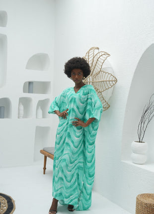 Robe Vert D'Eau à Motifs Ondulés