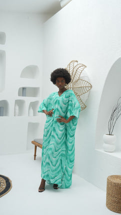 Robe Vert D'Eau à Motifs Ondulés