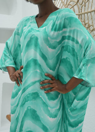 Robe Vert D'Eau à Motifs Ondulés