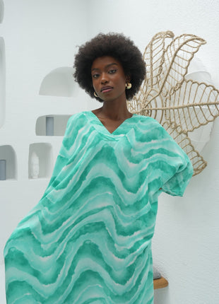 Robe Vert D'Eau à Motifs Ondulés