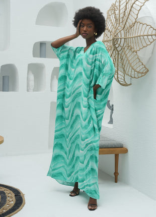 Robe Vert D'Eau à Motifs Ondulés