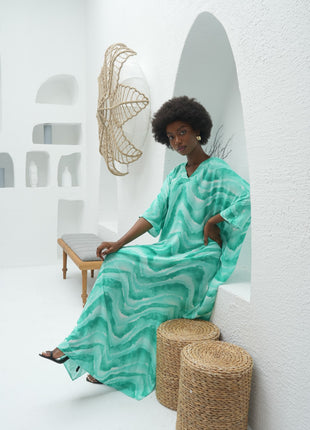 Robe Vert D'Eau à Motifs Ondulés