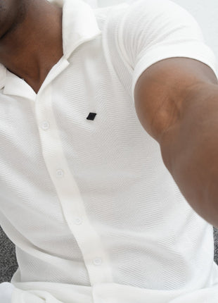 Polo Shirt Chic en Coton Texturé-Blanche