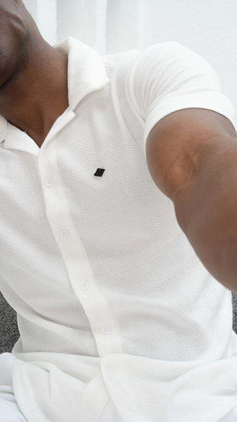 Polo Shirt Chic en Coton Texturé-Blanche