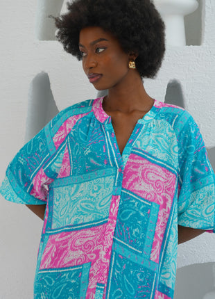 Robe Tunique Bleu à Motifs Paisley