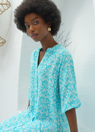 Robe Tunique Bleu En Motif Ikat