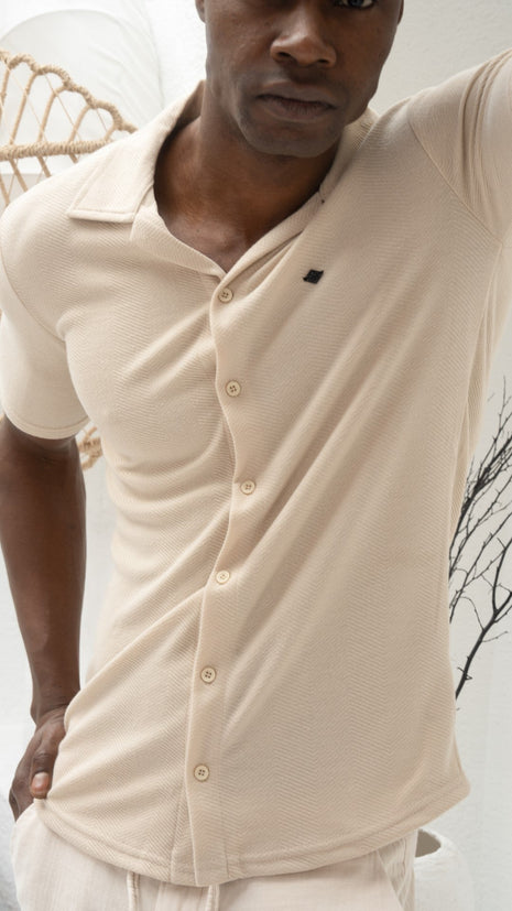 Polo Shirt Chic en Coton Texturé-Beige