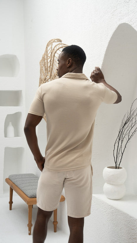 Polo Shirt Chic en Coton Texturé-Beige