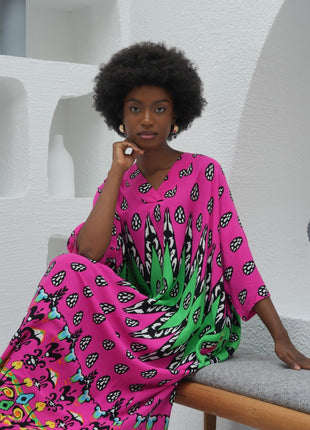 Robe Rose à Imprimé Africain