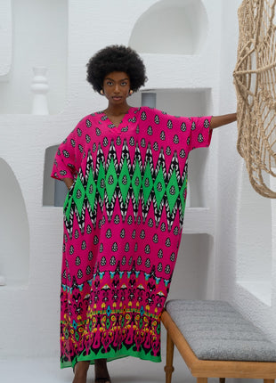 Robe Rose à Imprimé Africain