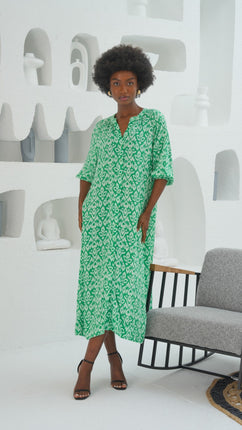 Robe Tunique Vert En Motif Ikat