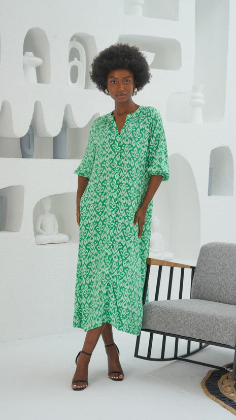 Robe Tunique Vert En Motif Ikat