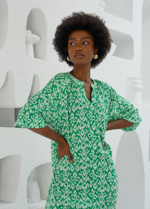 Robe Tunique Vert En Motif Ikat