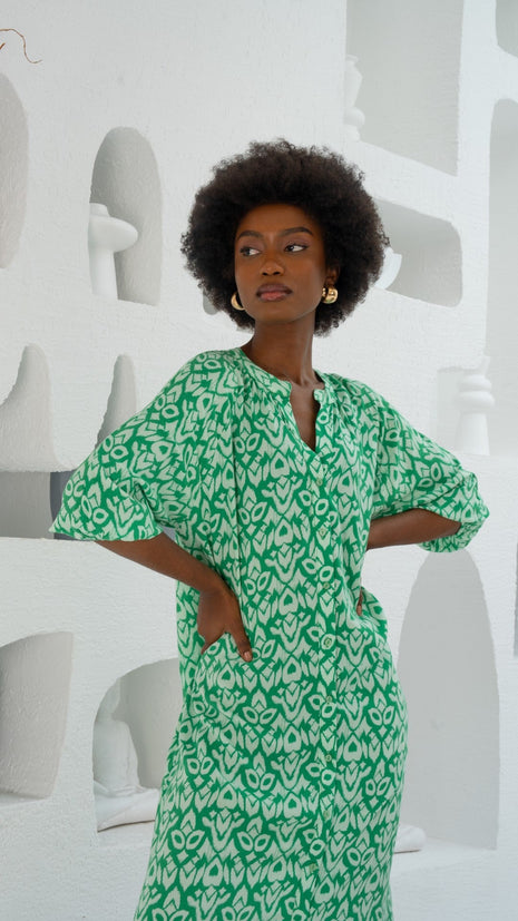 Robe Tunique Vert En Motif Ikat