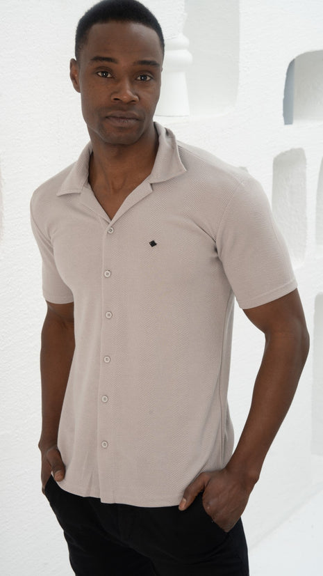 Polo Shirt Chic en Coton Texturé-Grise