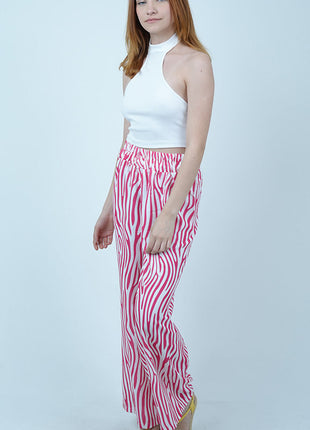 Pantalon Palazzo à Rayures Zébrées-Rose