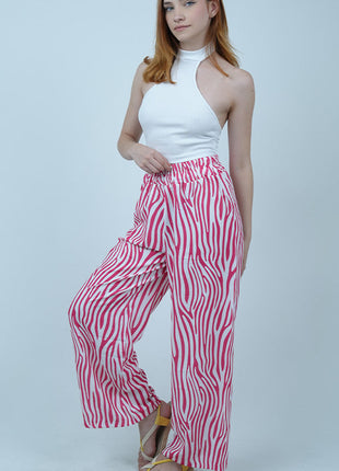 Pantalon Palazzo à Rayures Zébrées-Rose