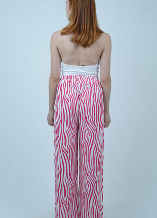 Pantalon Palazzo à Rayures Zébrées-Rose