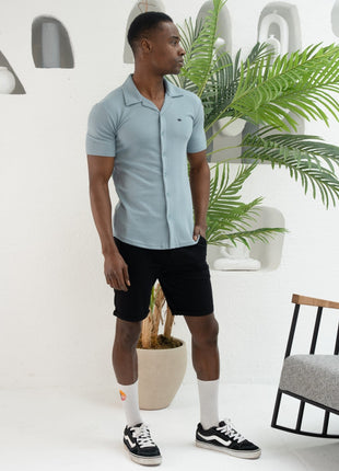 Polo Shirt Chic en Coton Texturé-Bleu