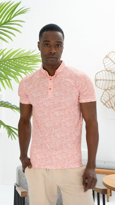 Polo Shirt Tropicale en Tissu Texturé Orange