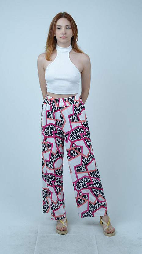 Pantalon Palazzo à Imprimé Léopard-Rose