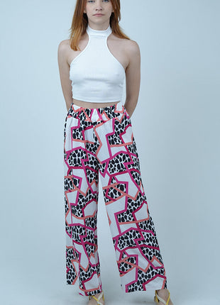 Pantalon Palazzo à Imprimé Léopard-Rose