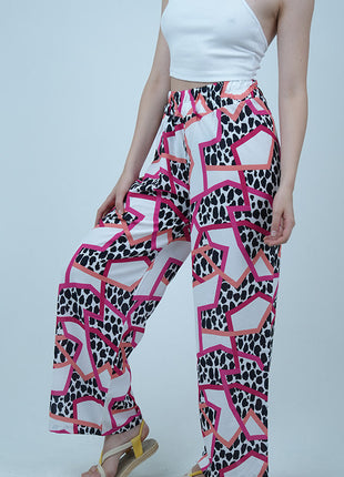 Pantalon Palazzo à Imprimé Léopard-Rose