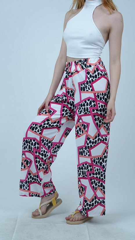 Pantalon Palazzo à Imprimé Léopard-Rose