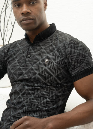 Polo Shirt Noir à Motifs Géométriques