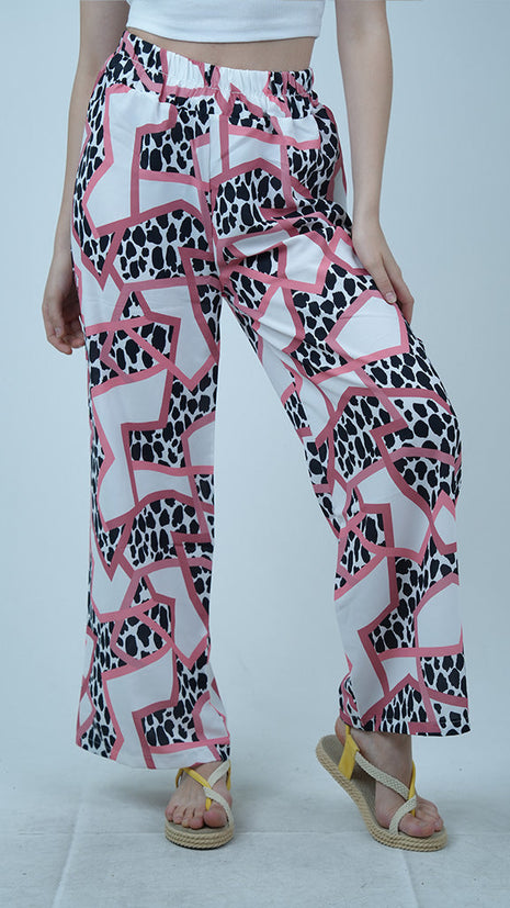 Pantalon Palazzo à Imprimé Léopard-Rose