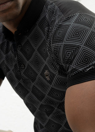 Polo Shirt Noir à Motifs Géométriques