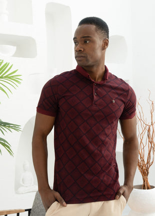 Polo Shirt Rouge à Motifs Géométriques