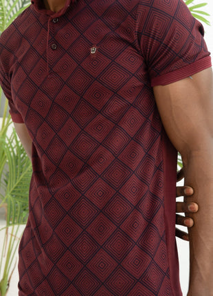 Polo Shirt Rouge à Motifs Géométriques