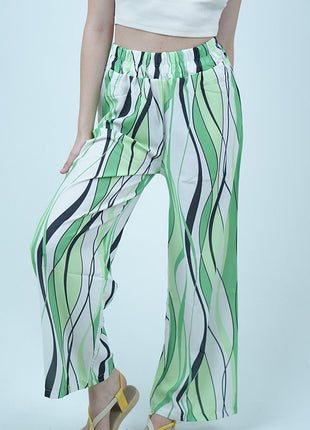 Pantalon Palazzo 'Ondes Graphiques'-Vert