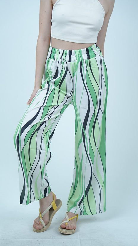 Pantalon Palazzo 'Ondes Graphiques'-Vert