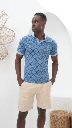 Polo Shirt Bleu à Motifs Géométriques