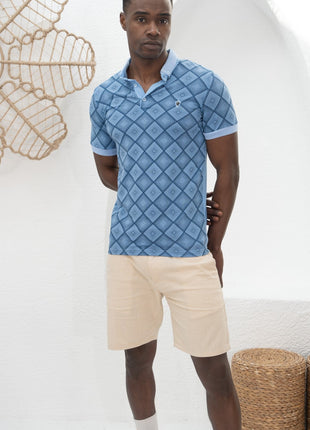 Polo Shirt Bleu à Motifs Géométriques