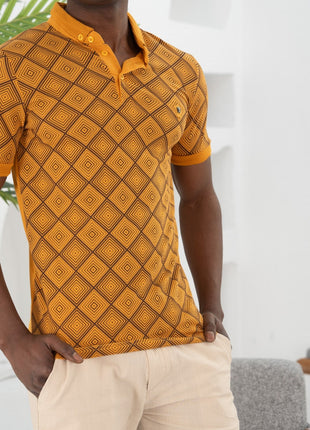 Chemise Polo Orange à Motifs Géométriques