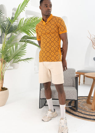 Chemise Polo Orange à Motifs Géométriques