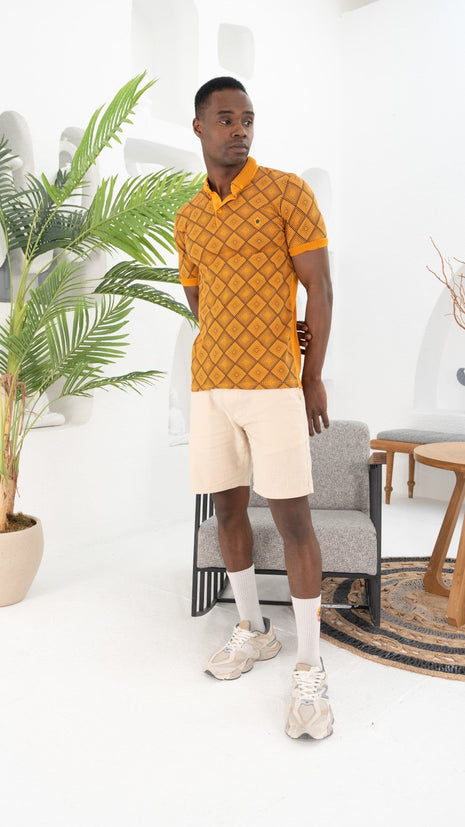 Chemise Polo Orange à Motifs Géométriques