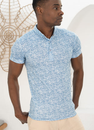 Polo Shirt Tropicale en Tissu Texturé Bleu