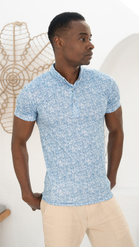 Polo Shirt Tropicale en Tissu Texturé Bleu