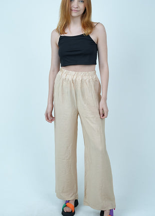 Pantalon Palazzo Fluide en Lin - Beige