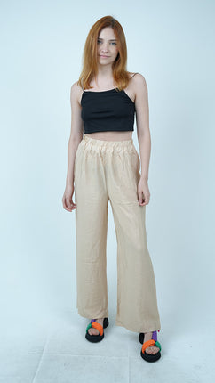 Pantalon Palazzo Fluide en Lin - Beige